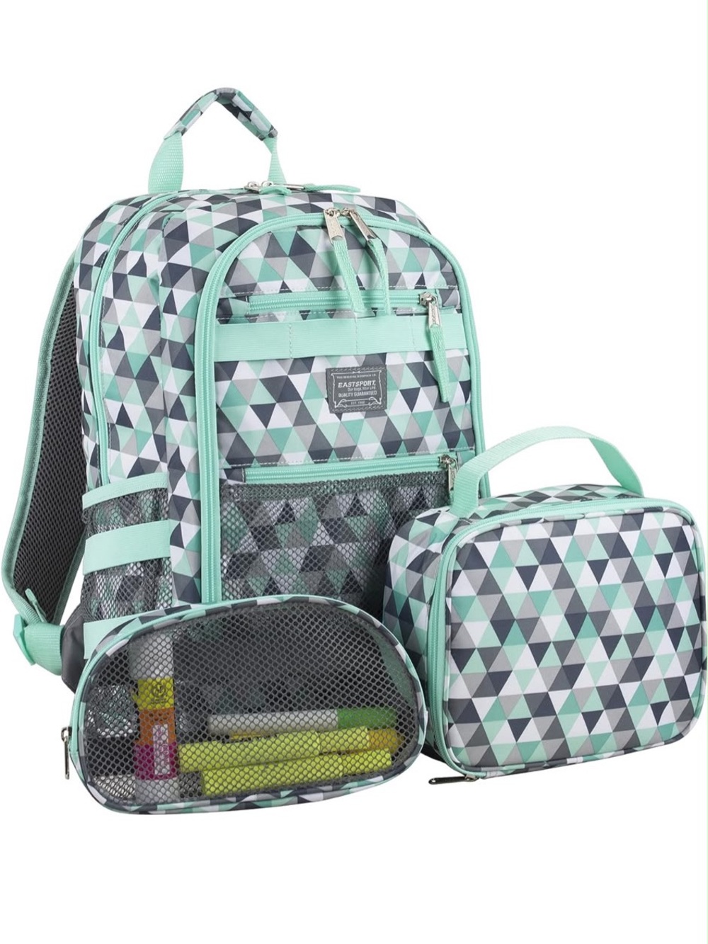 Mint Geometric 3-Piece School Backpack Set - EasyPack